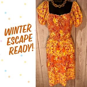 SUMMER READY!🌞Bright Dress With Pom Pom Trim & Elastic Bodice